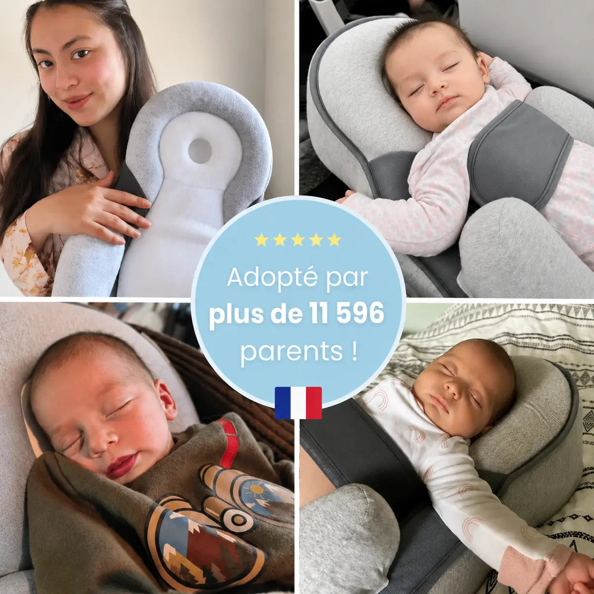 Visuel publicitaire du Cocon, collage de photos de bébés et badge de nombre de parents