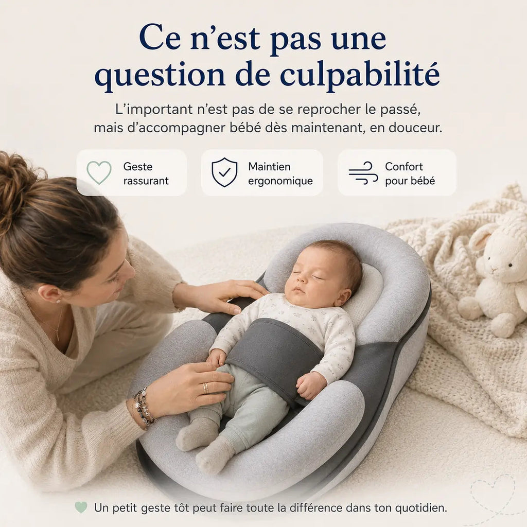Visuel publicitaire du Cocon, maman et nouveau-né, titre « Ce n’est pas une question de culpabilité »