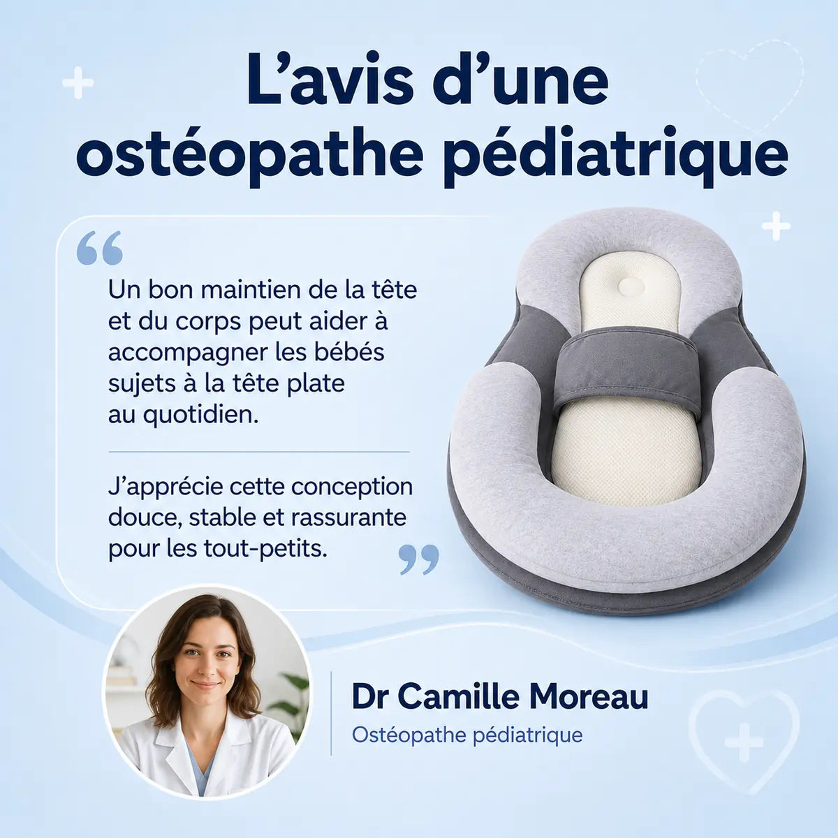 Infographie du Cocon, citation attribuée à une ostéopathe pédiatrique et packshot