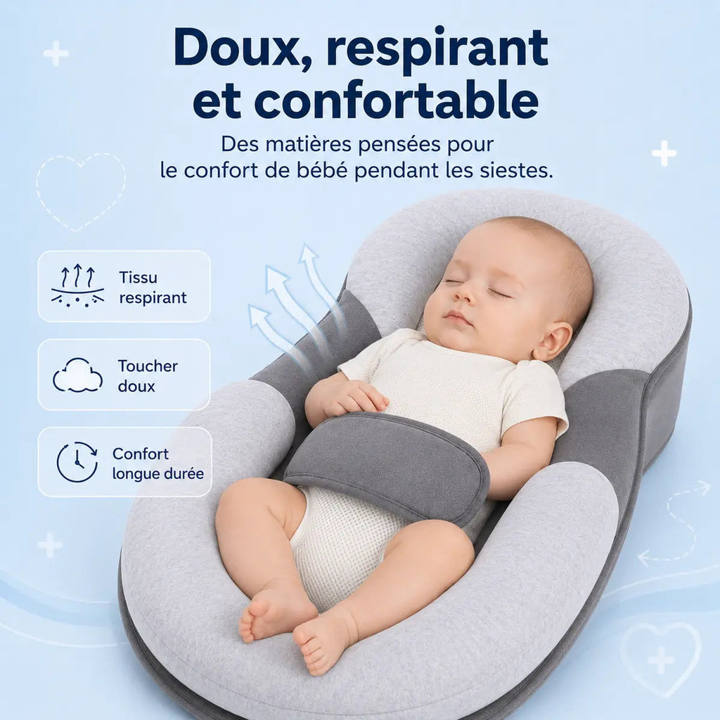 Infographie du Cocon, bébé endormi, « Doux, respirant et confortable »