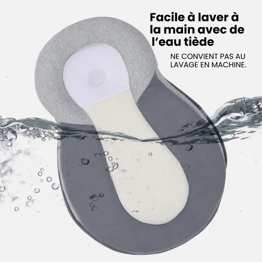 Infographie du Cocon plongé dans l’eau, « Facile à laver à la main à l’eau tiède »